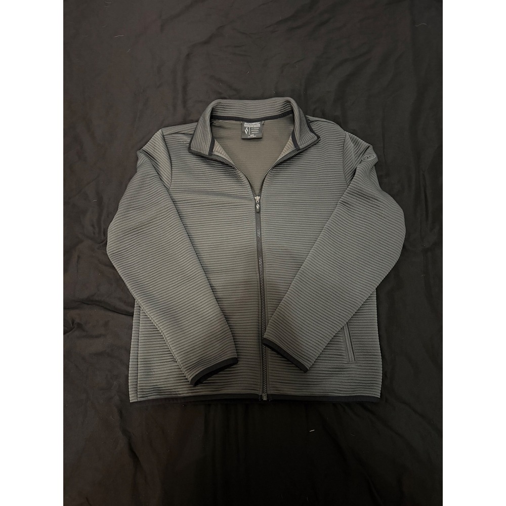 Skechers Hoodless Hoodie Full Zip Ribbed Jacket Mens Medium Olive Green Grey